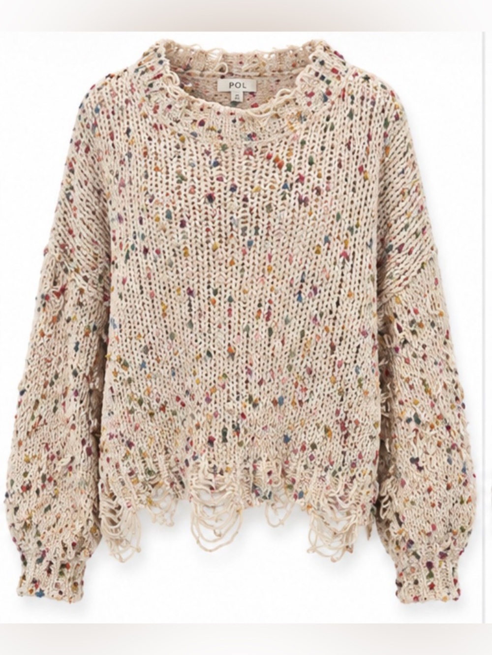 POL Distressed Confetti Knit Sweater – Size Medium